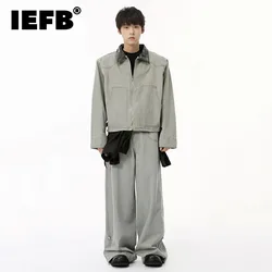 IEFB Korean Style Men's Denim Sets Lapel Zipper Patchwork Jackes Straight Wide Leg Loose Jeans Male Two-piece New Trend 9C6876