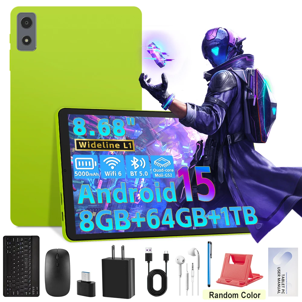 ANRY Tableta Android 15, Tablet Android da 8,68 pollici 2025 con 8 GB+64 GB, 1340*800 IPS, Quad-core, 1 TB espandibile, batteria da 5000 mAh
