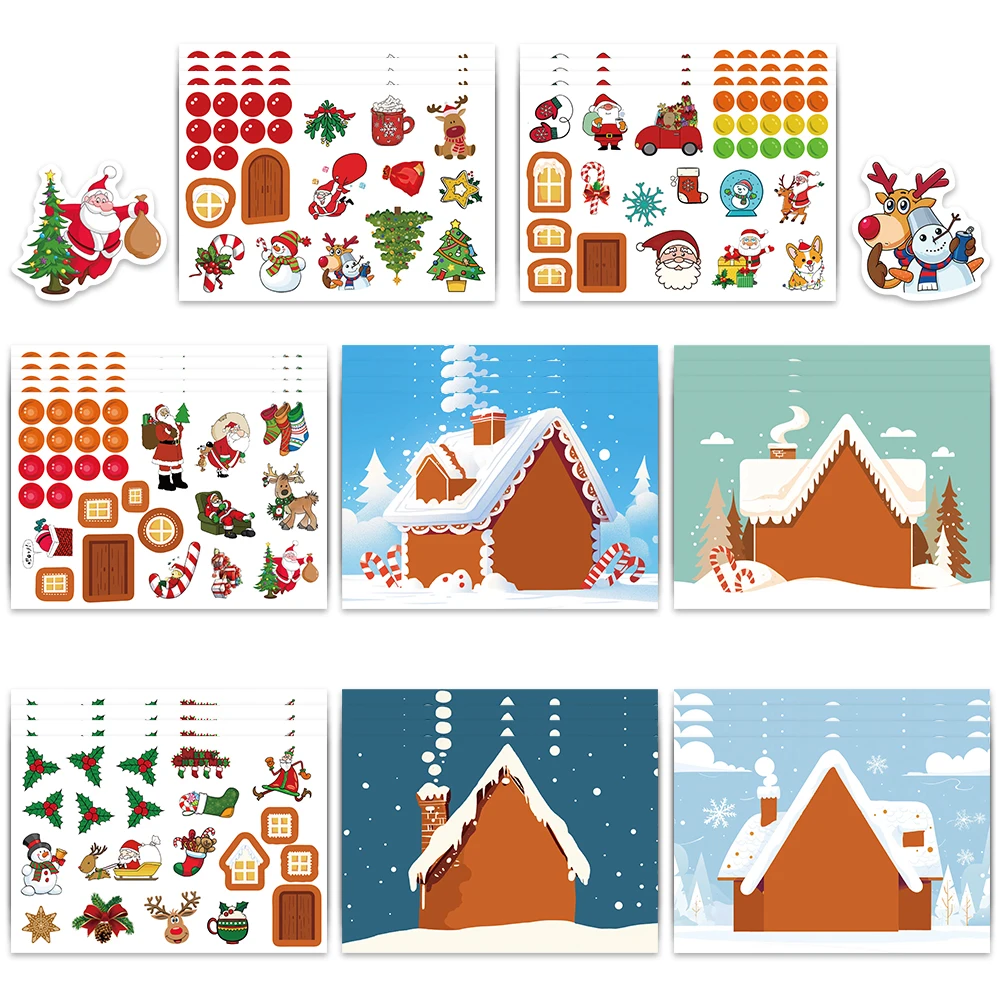 

8/16/32Sheets Cartoon Christmas Day DIY Puzzle Stickers For Phone Laptop Dress Up Game Face Funny Assemble Stickers Kids Gifts