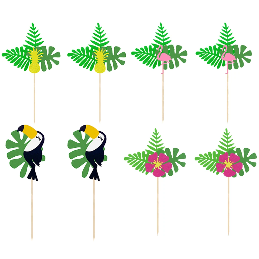 

8pcs Cake Toppers Party Decoration Tropical Flamingo Hawaiian Birthday Wedding Supplies Cloth Toothpicks Insert Cupcake Donuts