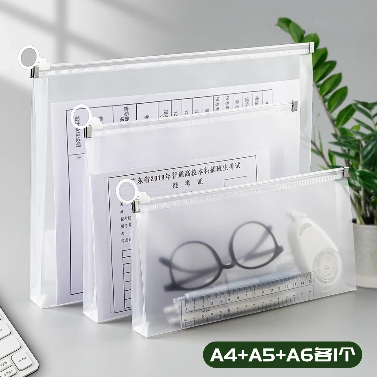 A4 A5 A6 Transparent Document Bag Office File Holder School Folder Zipper Pouch Loop Pull Organizer Stationery Desk Storage