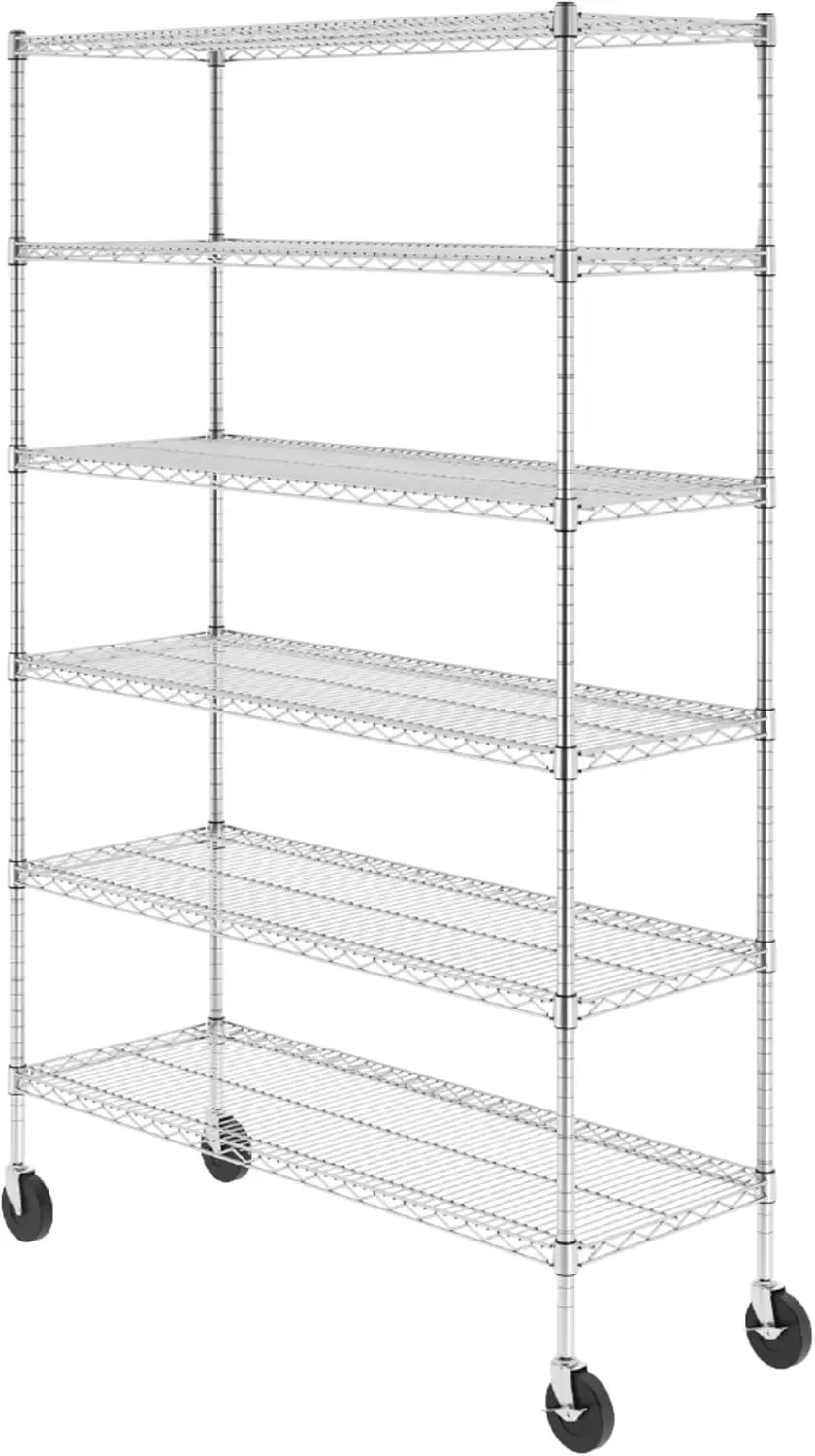 

NSF Certified Storage Shelves, Heavy Duty Steel Wire Shelving Unit with Wheels and Adjustable Feet, Used as Pantry Shelf