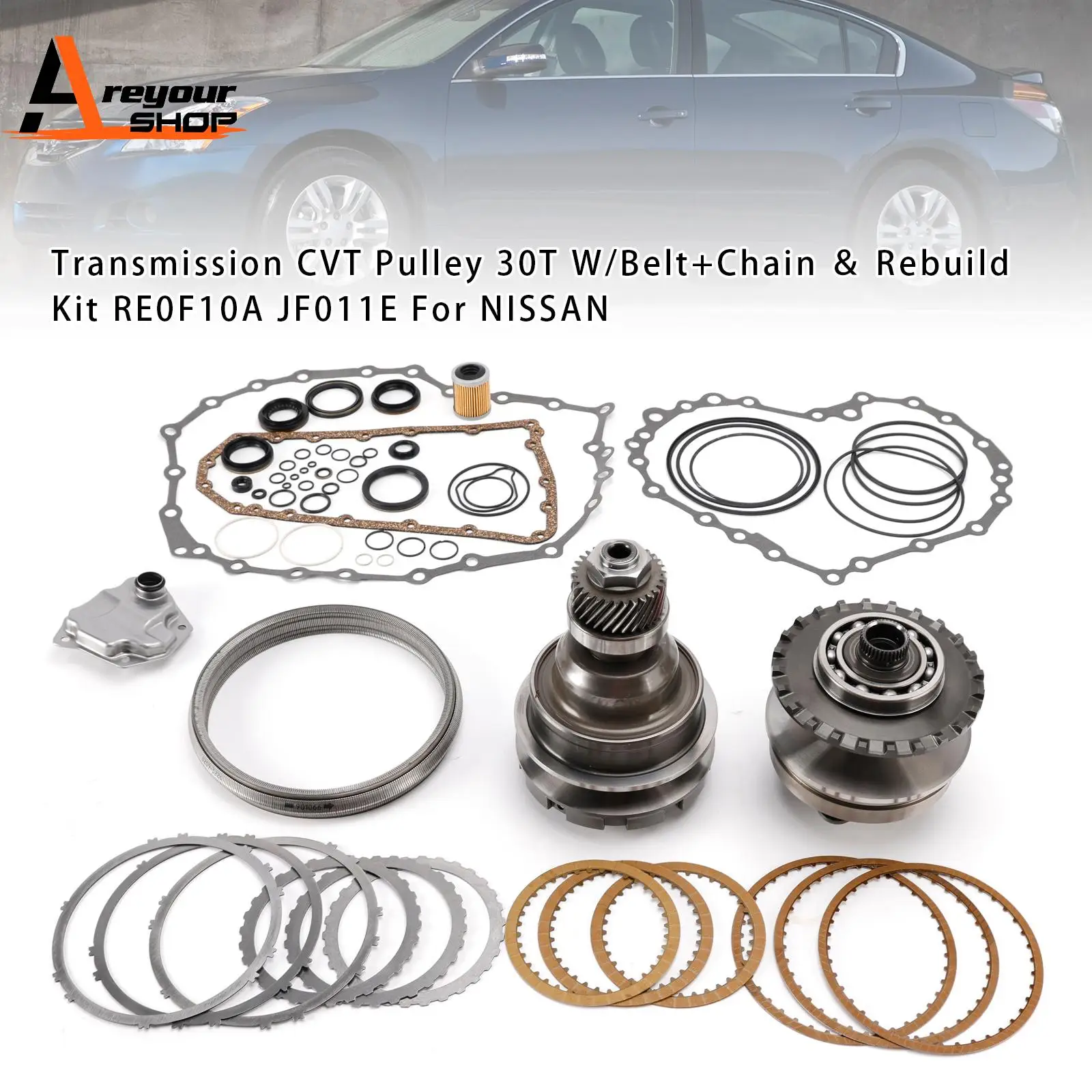 

Transmission CVT Pulley 30T W/Belt+Chain＆Rebuild Kit RE0F10A JF011E For NISSAN