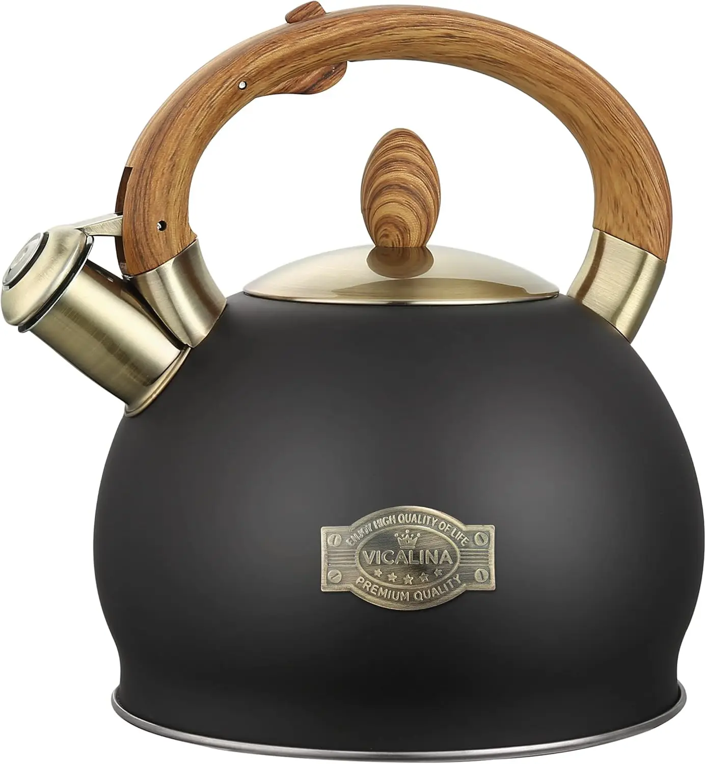 

2.64 Quart Stainless Steel Whistling Tea Kettle for Stove Top, Cool Touch Handle, Polished Black