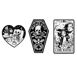 Skeleton Witch Tarot Pattern Enamel Pin Lapel Pins for Backpack Brooch for Clothes Metal Badges Halloween Accessories Gifts