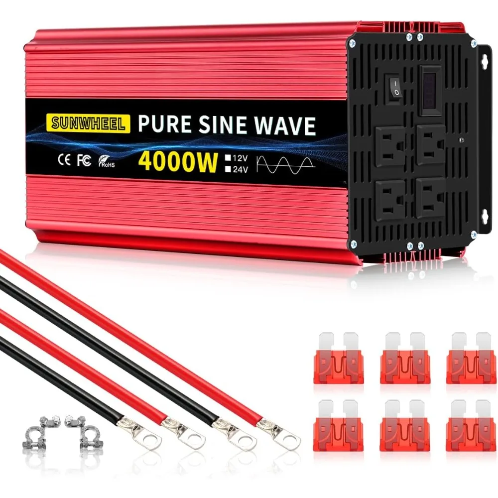 

4000W Pure Sine Wave Solar Inverter for Off-Grid Applications, Converts 12V DC to 110V/120V AC, Compatible with RVs, Microwaves,