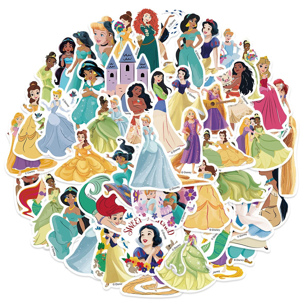 50pcs Cartoon Disney Anime Princess Stickers Cute Ariel Snow White Decals Waterproof DIY Luggage Phone Guitar Sticker Wholesale - view 3