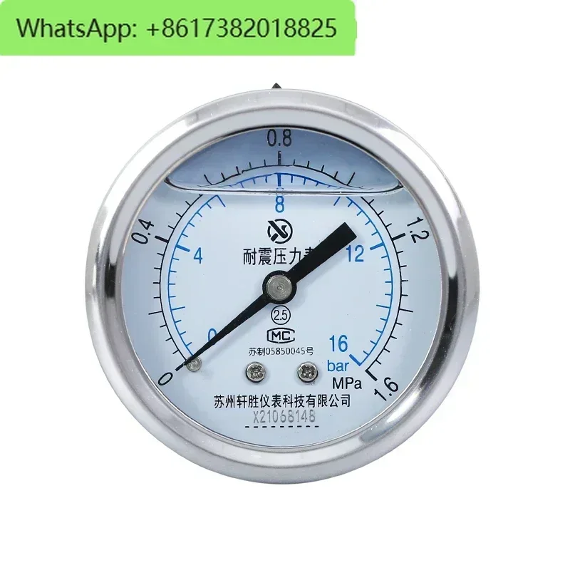 YN60Z 1.6MPa Axial Vibration Pressure Gauge Stainless Steel Shell Axial Vibration Pressure Gauge