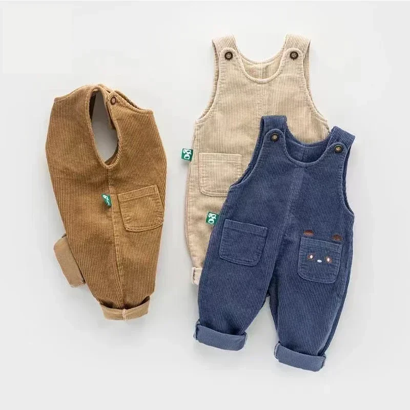 Unisex Winter Warm Cartoon Toddlers Loose Corduroy Jumpsuit Baby Boy Dungarees Overalls for Kids Girls Casual Pants Kids Clothes