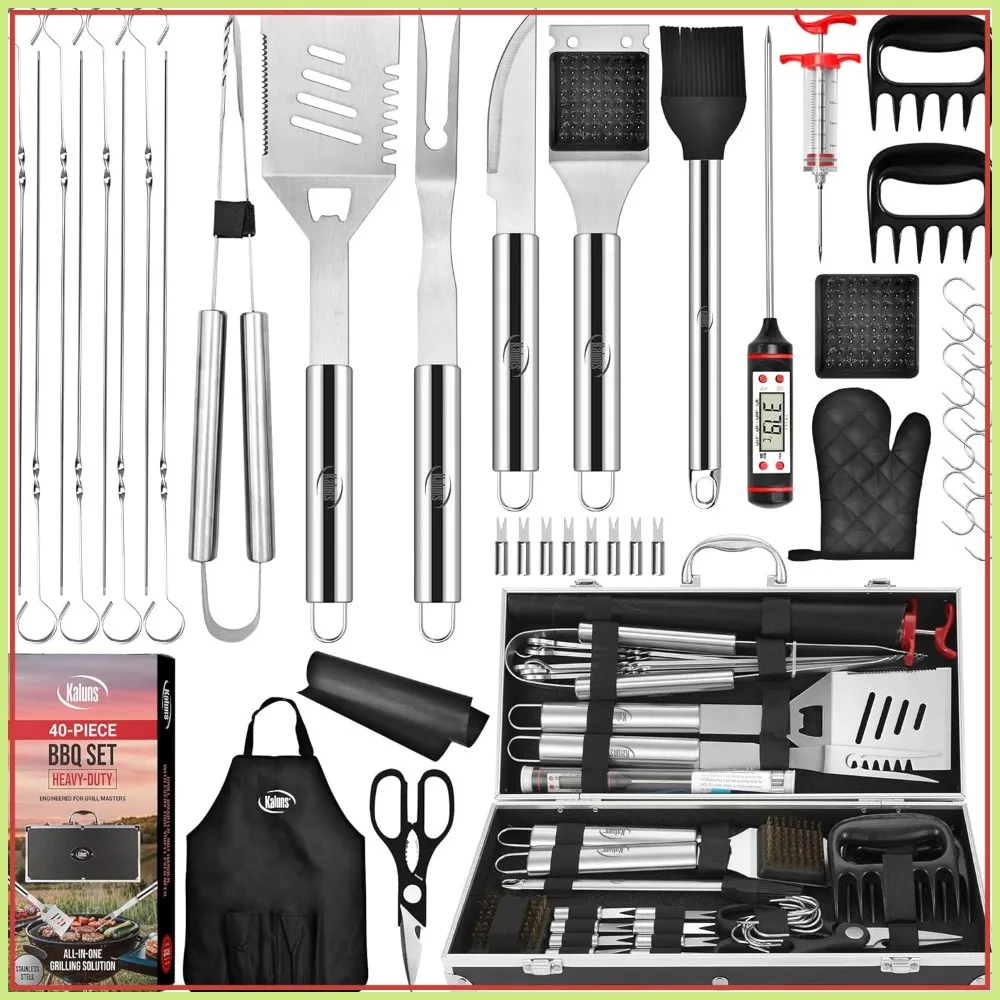 

40 Pcs Premium Heavy Duty Stainless Steel BBQ Grill Set, Outdoor Grilling Gifts for Men