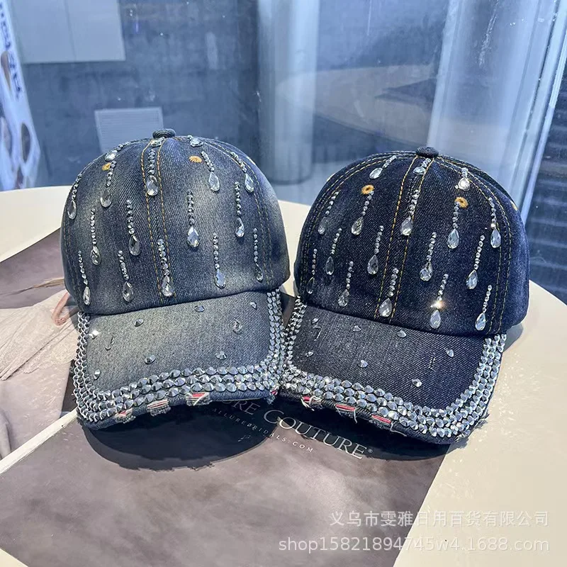 Image of Verstellbare, atmungsaktive Strass-Baseballkappe für Damen, Pailletten, lässige Sportkappe, Strass-Hut