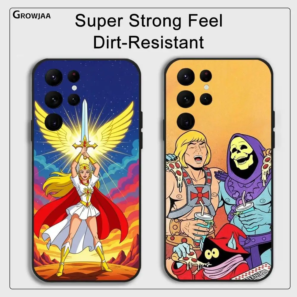 ヒーマン漫画風スマホケース サムスン Galaxy S25 S24 S22 S23 Ultra S21 S20 Plus 5G対応 フロスト加工 滑り止め フルソフトケース