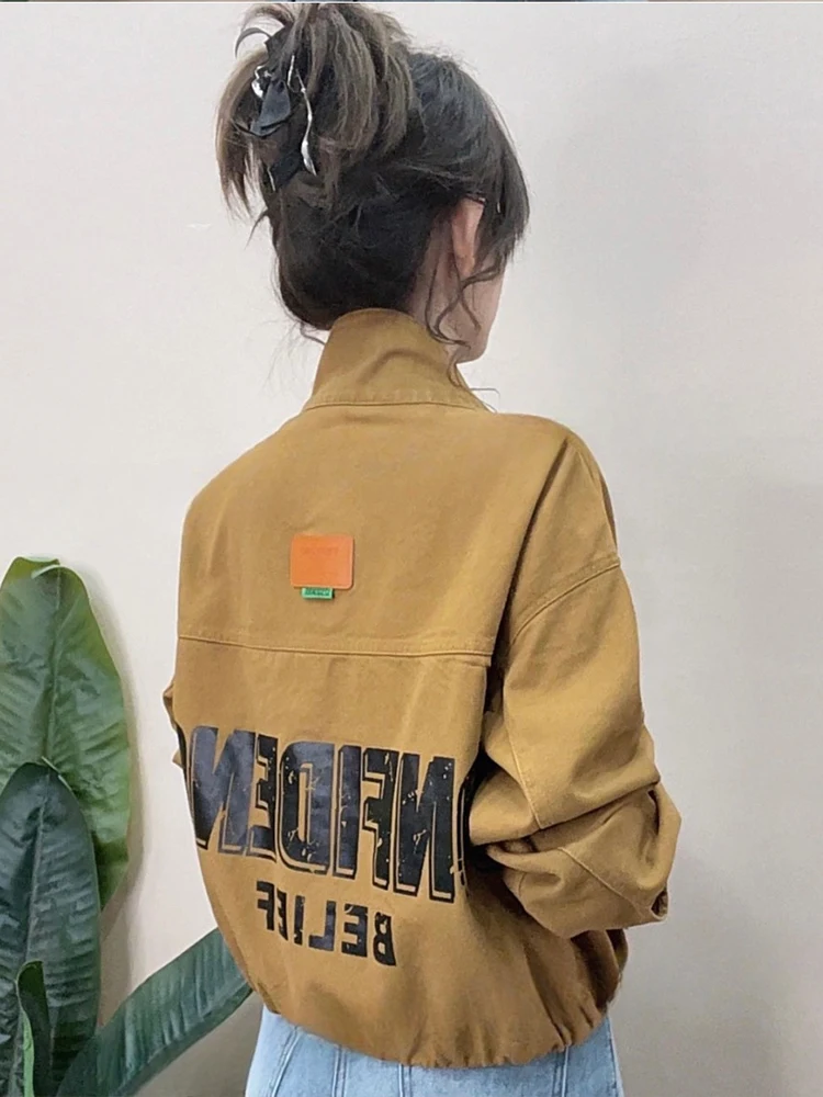 Pure Cotton Spring Autumn ort Jaet Women's Faionable Stand Collar Denim Outerwear Unique Small Size Ladies Top