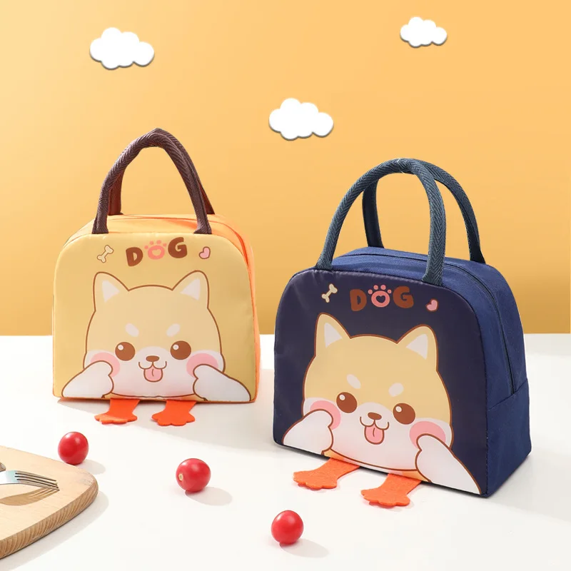 Borsa per il pranzo con dinosauro di grande capacità Borsa per pasti Shiba Inu in cartone animato Borsa a chiusura lampo Borsa per imballaggio