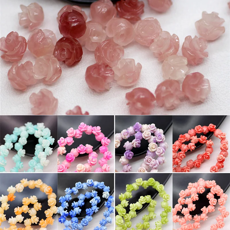 20PCS 6mm Shell Powder Embossing Rose Flower Loose Beads DIY For Jewelry Making Necklace Bracelet