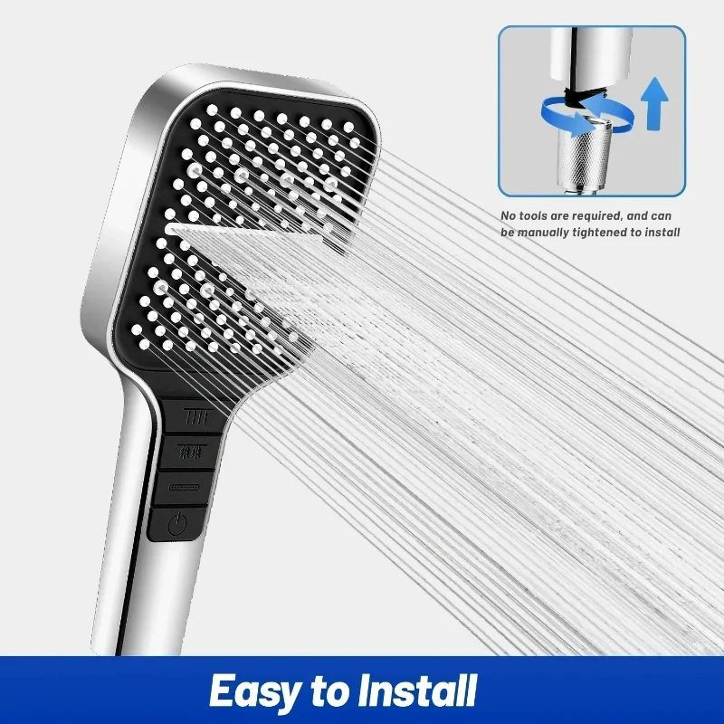 New Shower Head High Pressure Rainfall Showers Water Saving 7 Modes Adjustable One Key Stop Button Showerhead for Bathroom