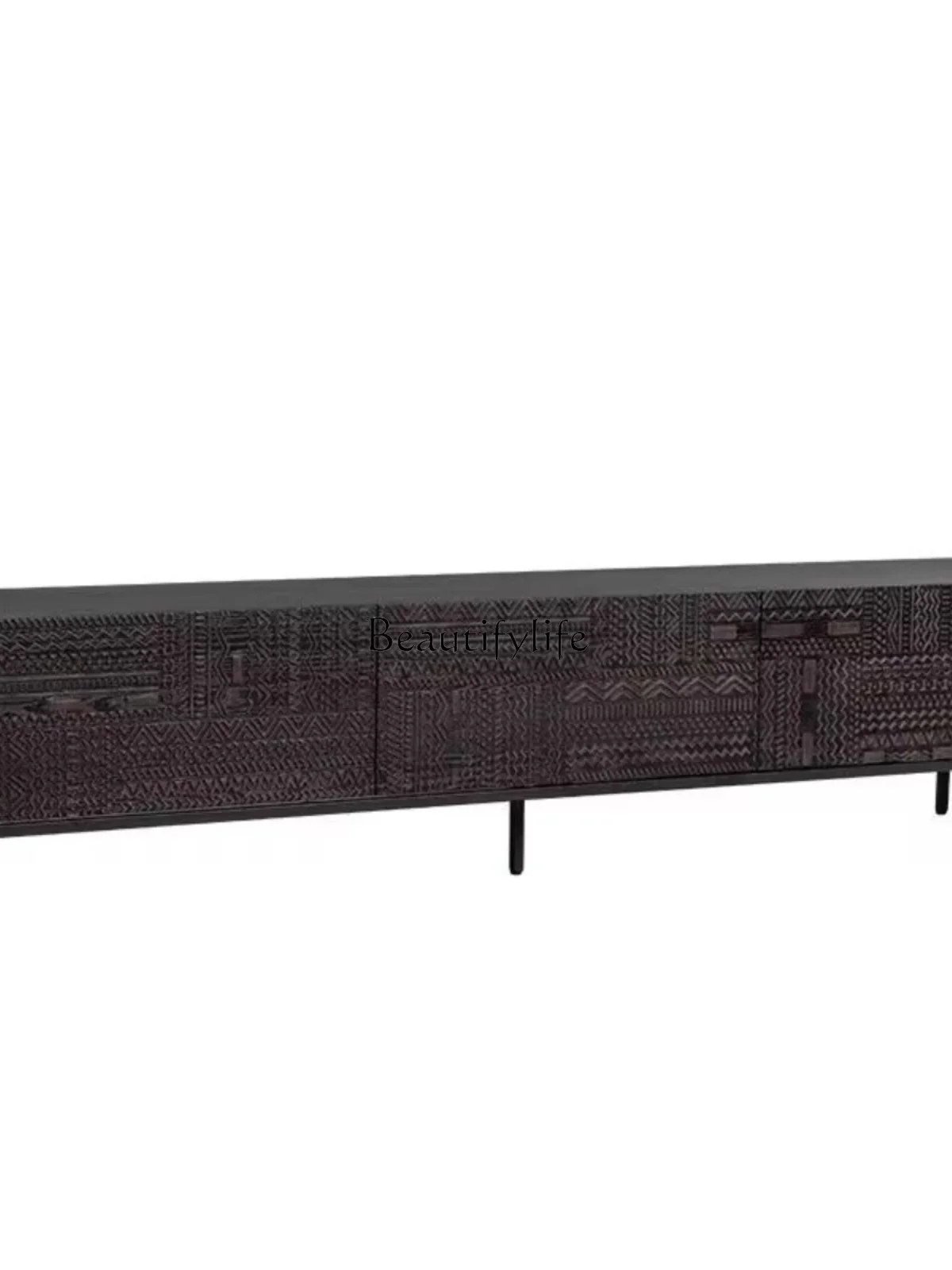 

Nordic modern light luxury solid wood TV cabinet original wabi-sabi wind hand-carved teak