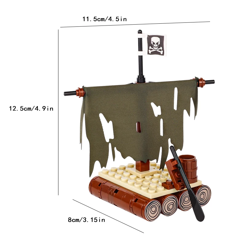 Moc Piraten insel Floß Bausteine Kit Segel Schiff Galgen Baum Guillotine Gefängnis Käfig Papagei Holzhaus Boot Ziegel Spielzeug