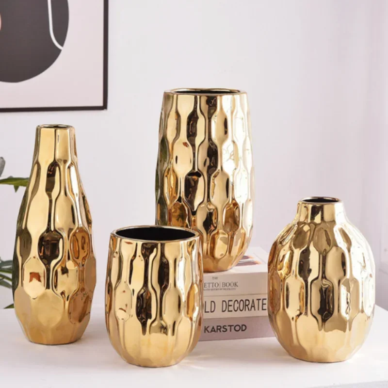 

Gilded Ceramic Vase Geometric Abstract Flower Arrangement Living Room Dining Table Gold Table Top Hydroponic Vase Home Ornament