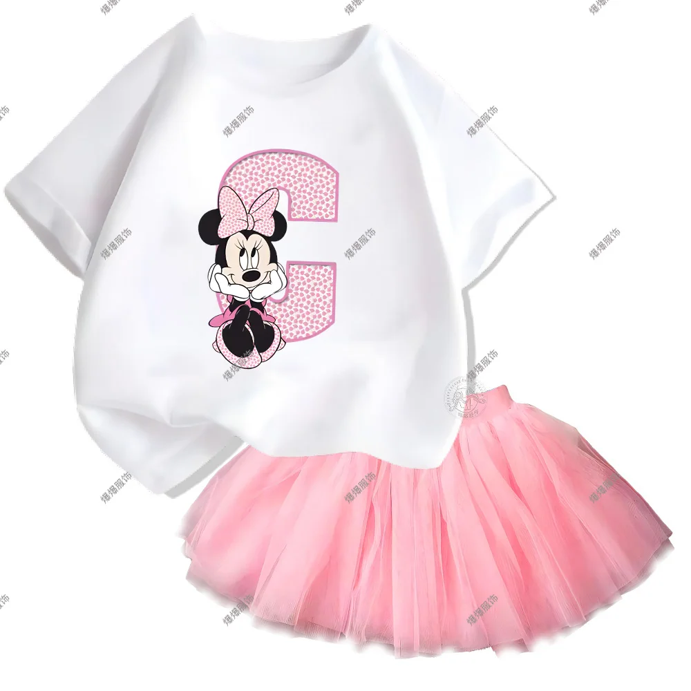 Summer Little Girl Clothing Cute Minnie T-shirt & Mesh Skirt two-piece stylish Mickey Mouse Kids clothing set 3-14 years old