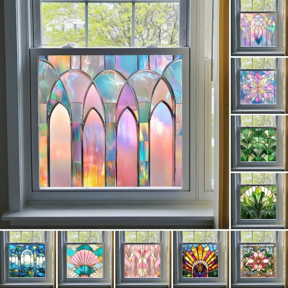 Stained Glass Static Window Film,Privacy Protection,Sun Blocking Glass Cling ,Waterproof PVC,Home Bathroom Window Covering Film