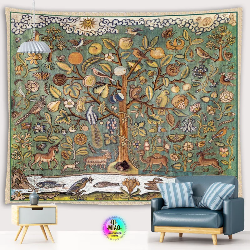 Tree of Life Tapestry Boho Room Decor Painting Retro Large Fabric Home  Decoration Mystery Tree Vintage Art Wall Hanging Wishing