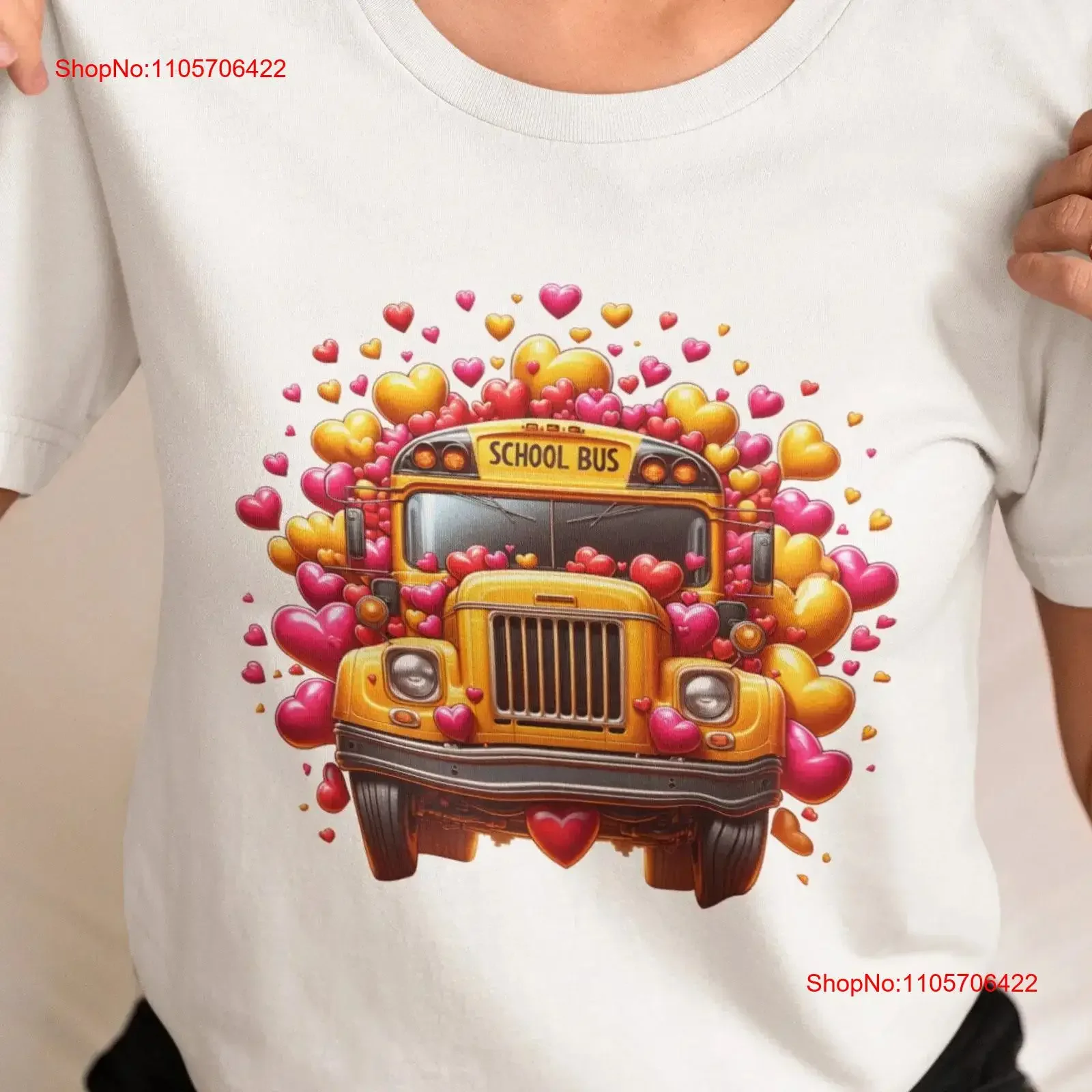 Love Filled School Bus T Shirt Vibrant Heart Print Casual Wear for All Perfect Teachers Students Unique vintage Washed fashion