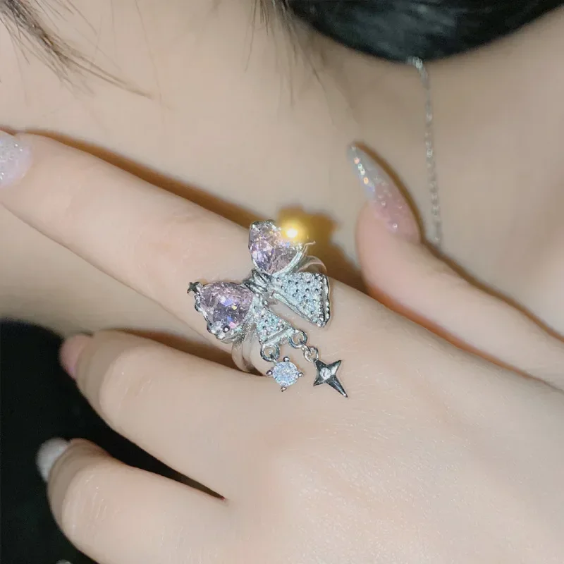 MDL مويسانيتي نمط تألق النجمي القوس القلب زركونيا الحلو أقراط 18 كيلو مطلي الكتاب الأحمر الصغير عالية تصميم حلقة #3