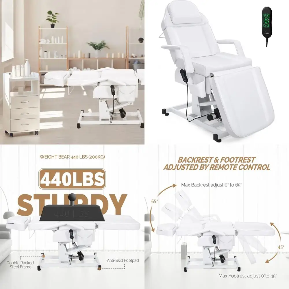 

Electric Adjustable Social Bed Chair for Multi-pose Massage, Tattoo, Lash, Waxing - Ideal for Beauty, Barber, Spa (White)
