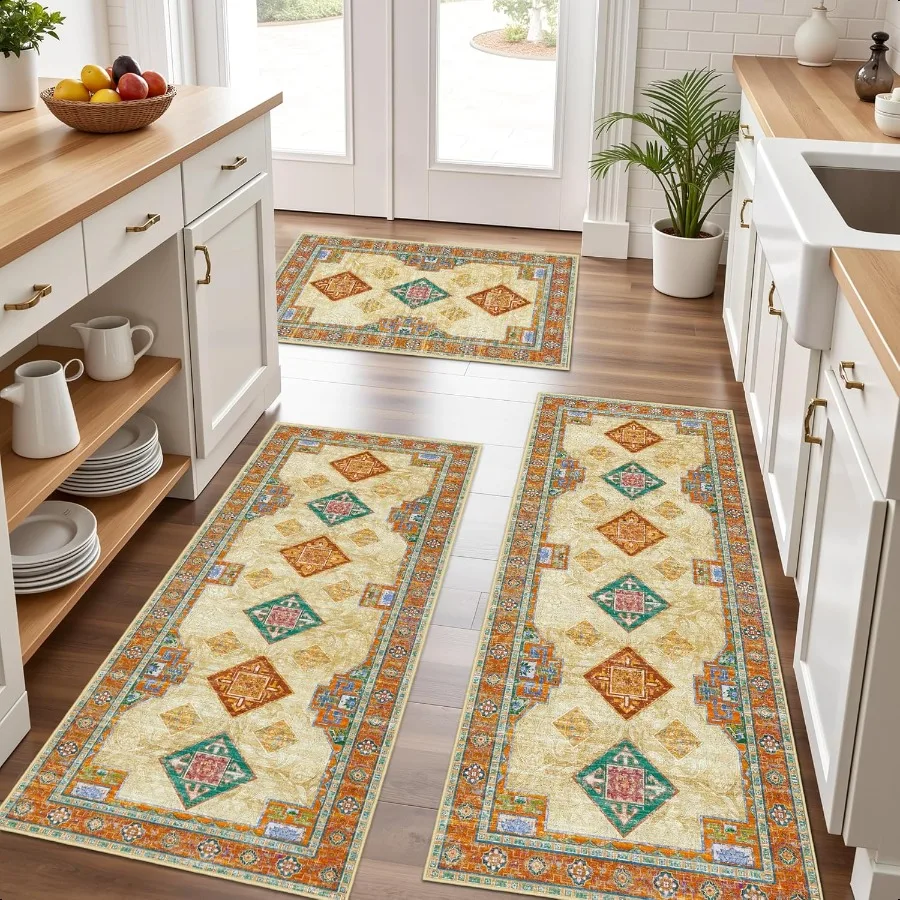 

100 Non Slip Kitchen Rugs Sets of 3 Washable Boho Kitchen Mats for Floor Farmhouse Kitchen Rug Soft Runner Rug for Hallway Lau