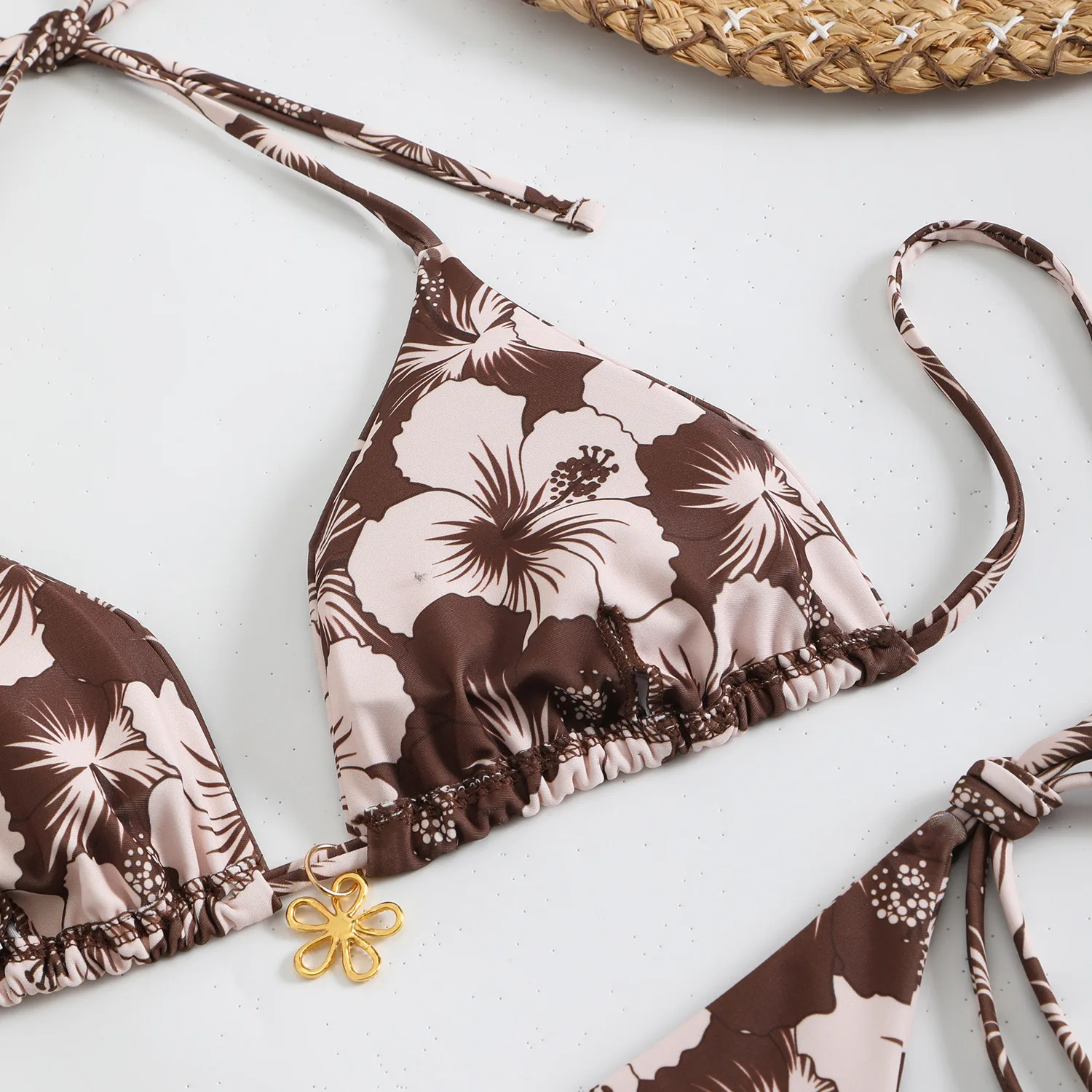 

European and American New Sexy Double-sided Bikini Print Shoulder Strap Bikini Swimsuit for Women