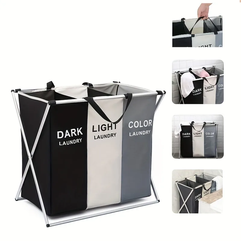 Extra Large 145L Laundry Hamper with 3 Compartments - Perfect for Clothes and Toys, Bedroom and Dorm Storage Solutions