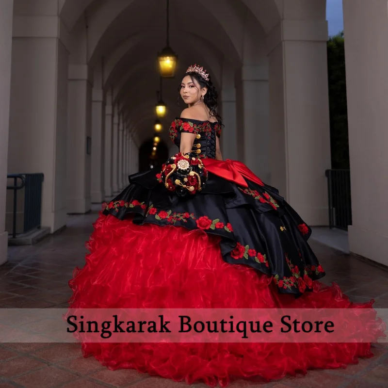 Vestidos De 15 Años vestido rojo para quinceañeras 2024 con cuentas De lazo apliques cristales vestido De fiesta De cumpleaños De México para 15 ° personalizado