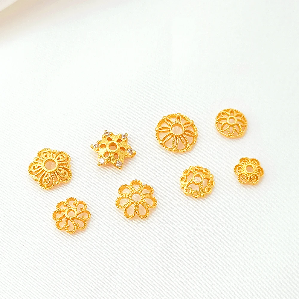 Matte Gold Zircon Inlay Hollow Flower Tray with Spaced Beads DIY Jewelry Making Necklace, Bracelet, Clothing Accessories