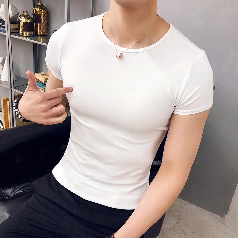 

Мужская футболка с коротким рукавом для фитнеса, облегающая, с круглым вырезом, в корейском стиле, черная/белая, модная, весна-лето
