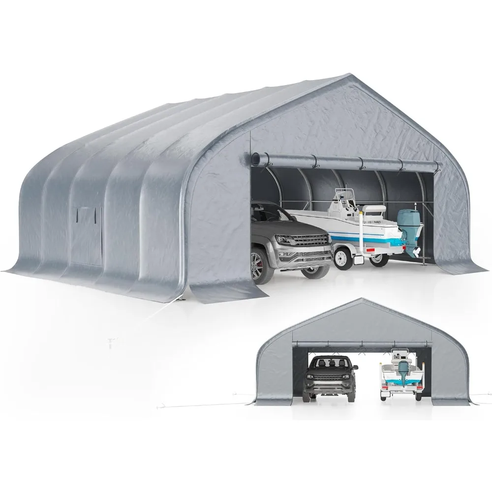 

22.5 x 20FT Heavy Duty Double Carport, Galvanized Steel Frame Garage Shelter,Outdoor Storage, Waterproof 3-Layer PE Cover, Fits