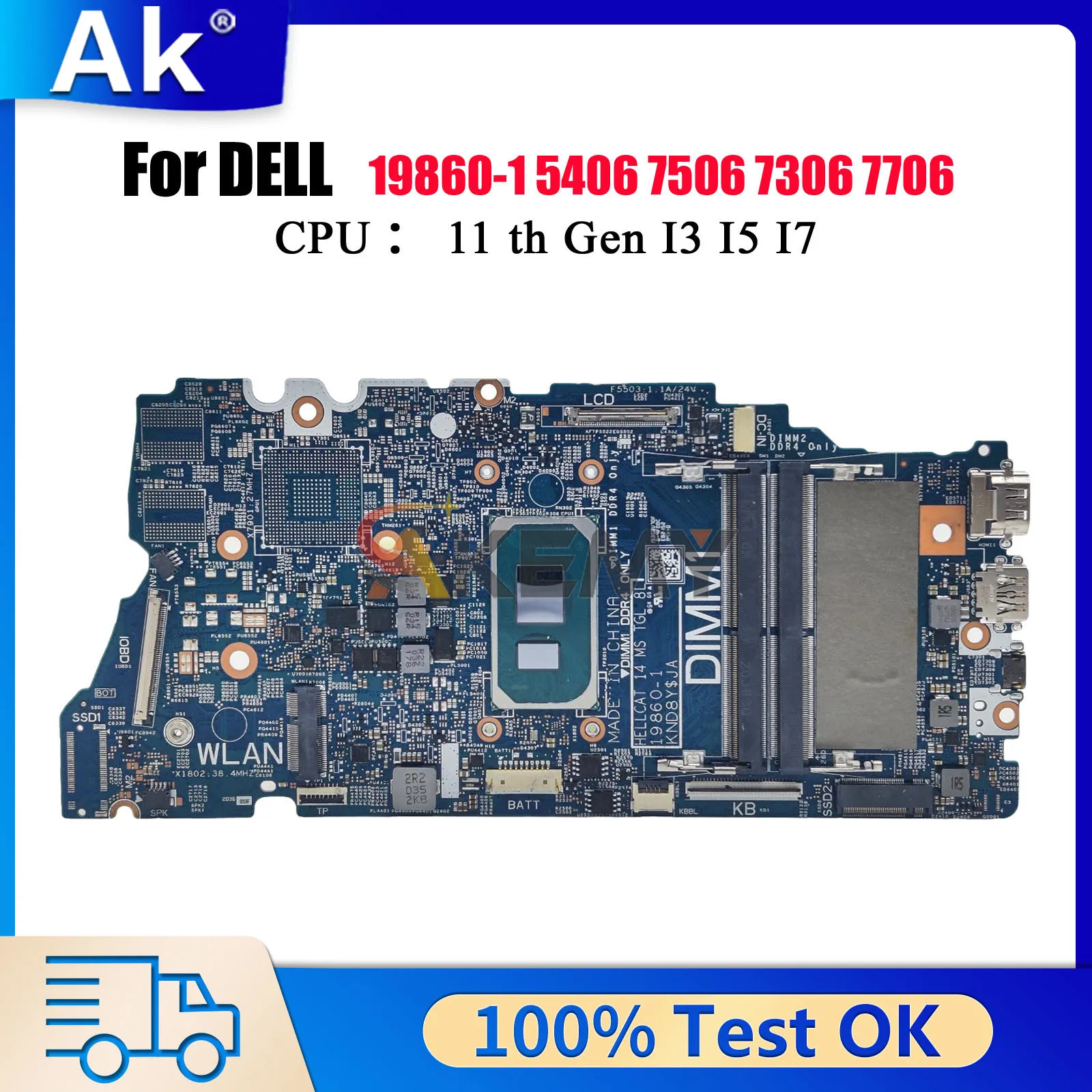 

19860-1 Mainboard For Dell Inspiron 14 7506 7306 5406 7706 2-in-1 with i5 i7 CPU CN-0FW6F0 0VMRNH 100% Fully Tested