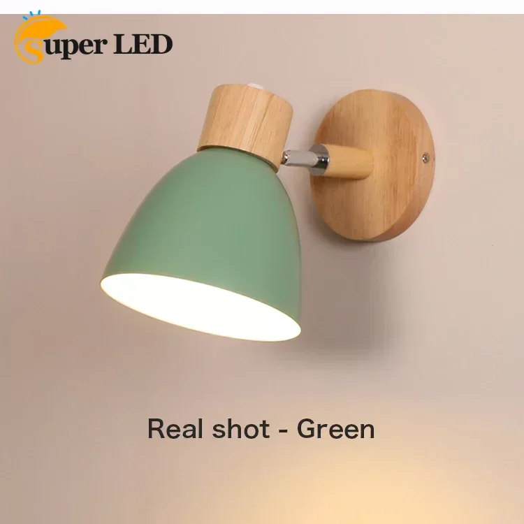 Wooden Nordic Wall Lamp Modern Wall Sconce for Bedroom Living Room Home Lighting 6 Colors Steering Head E27