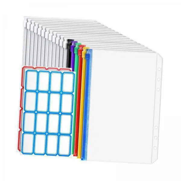 A6 Savings Binder PVC Zipper Envelopes Six Ring Pockets with Budget Stickers for Organizing Money