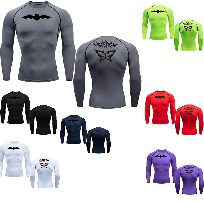 Esportes masculinos casuais de secagem rápida fitness, colete de compressão de manga comprida para corrida, camiseta esportiva de levantamento de peso para fitn masculino