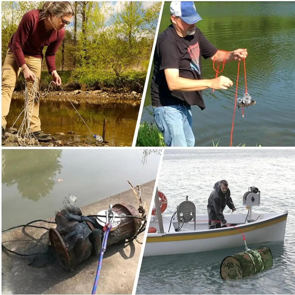 Kit magnético de pesca de neodímio, 2000 lbs, força de tração, ímã dupla face com corda de 65 pés e estojo, caça ao tesouro, organização de espaço de trabalho