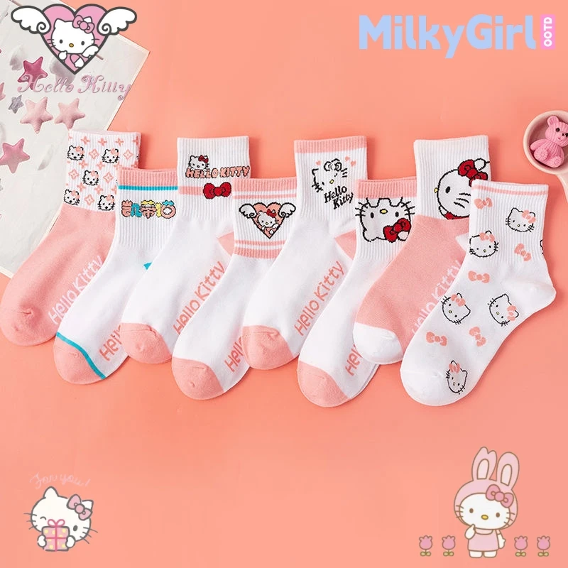 

Kawaii Hello Kitty Girly Heart Stockings Cartoon Anti Slip Sweat Absorbent Warm Socks Anime Autumn Winter Mid Calf Socks Gifts