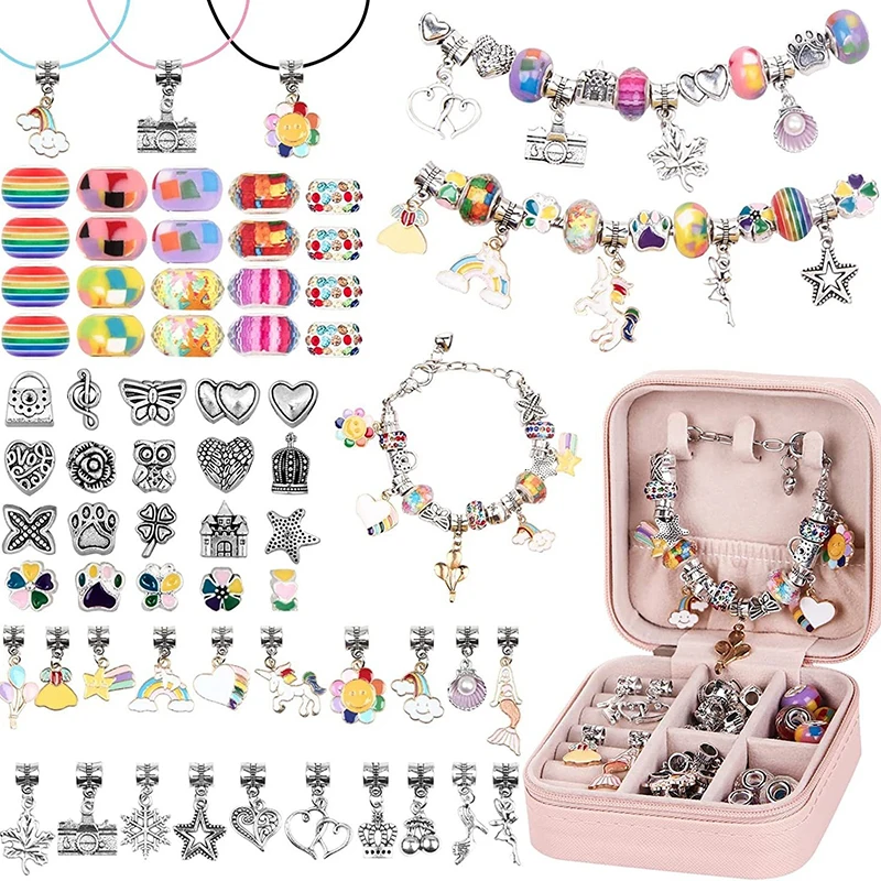 60pcs Children's DIY Bracelet Pendant Colorful Beads Exquisite Gift Box Set Perfect Birthday Gift for Girls Kids Craft Bangles