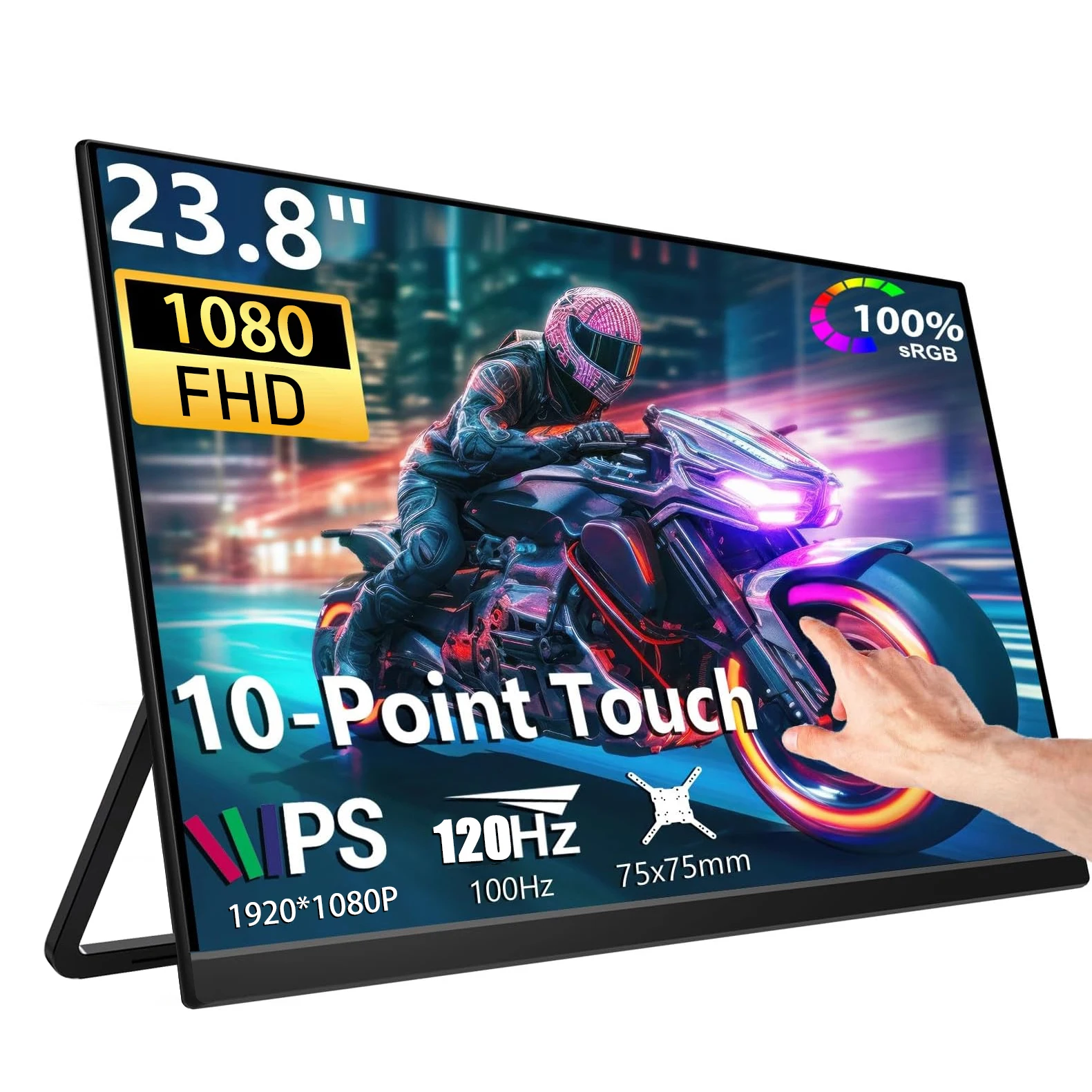

23,8-дюймовый портативный сенсорный монитор 120 Гц, большой игровой дисплей с HDMI и Type-C, внешний экран для ноутбуков, Mac, ПК с поддержкой VESA