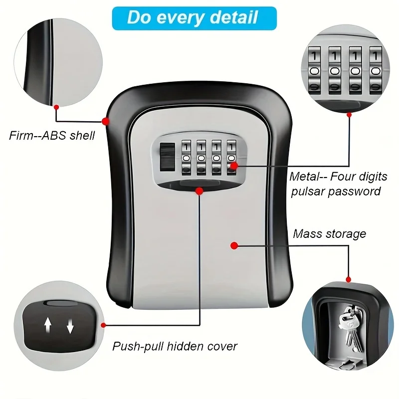 Wall Mount Key Storage Secret Box Organizer 4 Digit Combination Password Security Code Lock No Key Home Key Safe Box