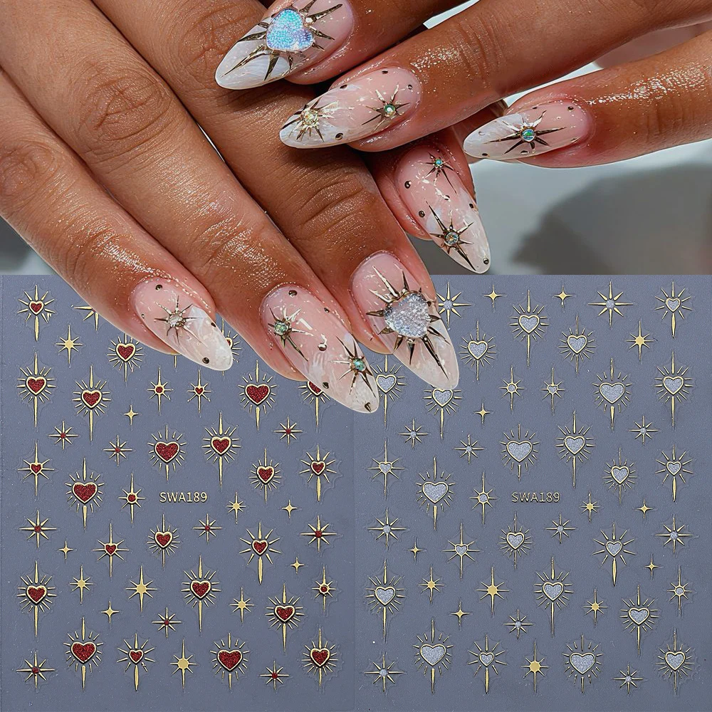 2pcs Shiny Stars Moon 3D Nail Art Stickers Bohemian Style Sp