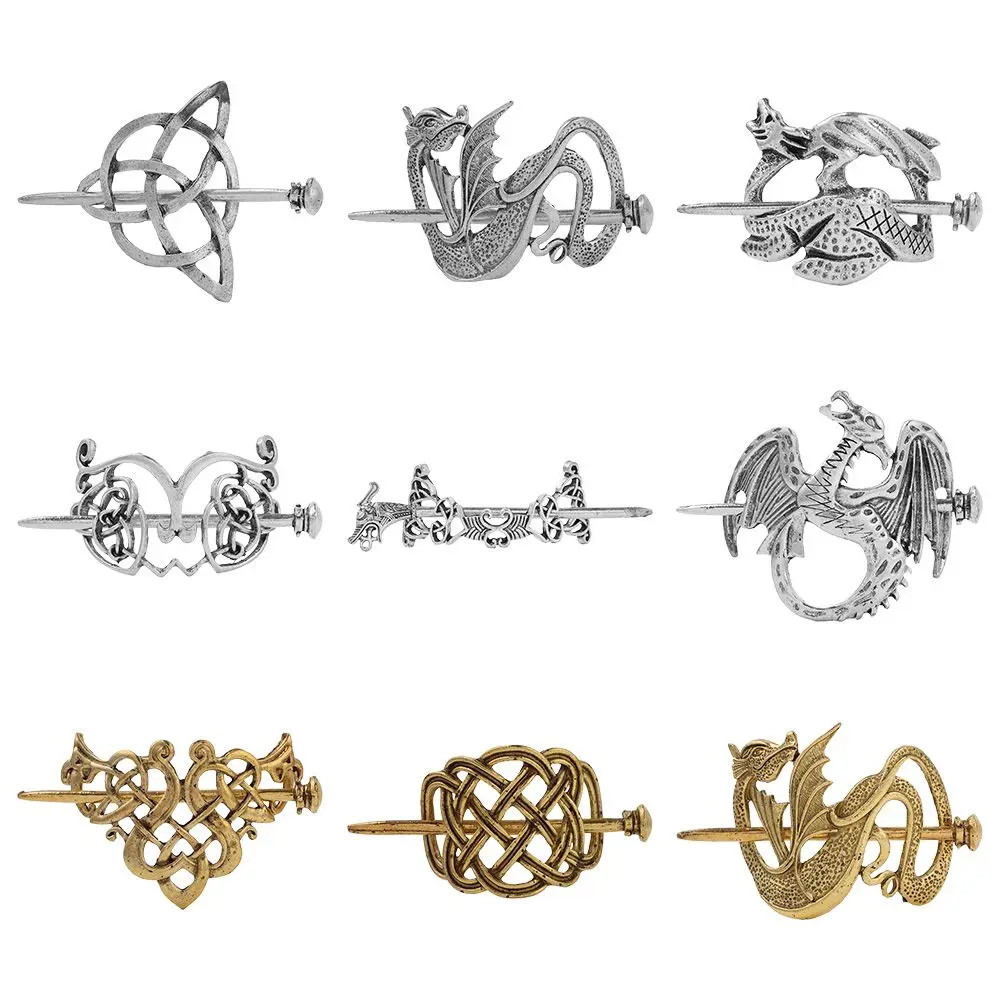 Metal Hairpins Hair Clips Viking Runes Dragon Hair Stick Women Wyvern Vintage Celtics Knots Hair Accessories Holder Jewelry