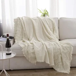 Simple&Opulence 100% Cotton Winter Warm Throw Blanket for Sofa Knit Woven Boho with Tassels Lightweight Soft Blankets for beds