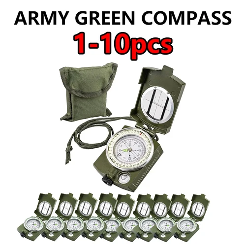 Brújula militar de supervivencia táctica versátil, resistente al agua y duradera, brújula de puntería de transmisión de bolsillo para senderismo, 1-10 Uds.