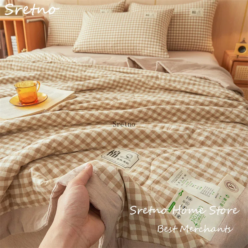 

SRETNO Pure Cotton Summer Quilt Air Conditioning Comforter Machine Washable Mother and Baby Grade Soft Comfortable Bedding Set